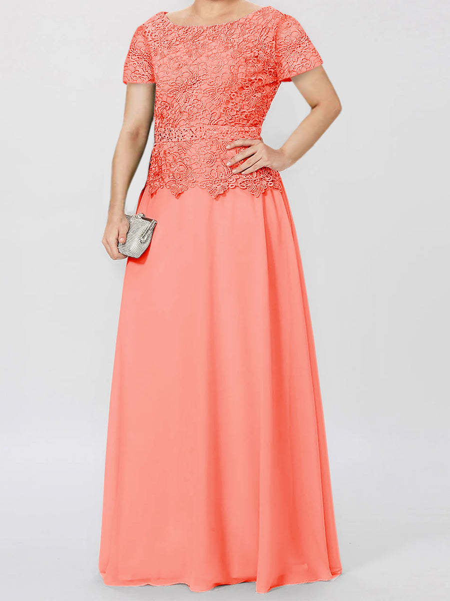 Short-Sleeve A-Line Princess Mother of the Bride Dress with Applique and Sequins
