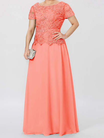 Short-Sleeve A-Line Princess Mother of the Bride Dress with Applique and Sequins