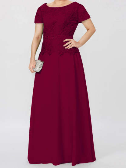 Short-Sleeve A-Line Princess Mother of the Bride Dress with Applique and Sequins