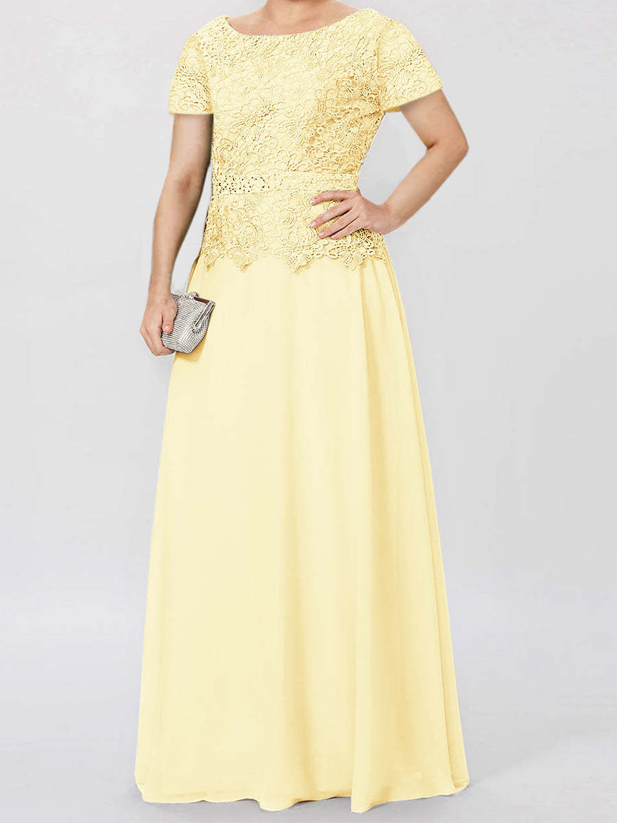 Short-Sleeve A-Line Princess Mother of the Bride Dress with Applique and Sequins
