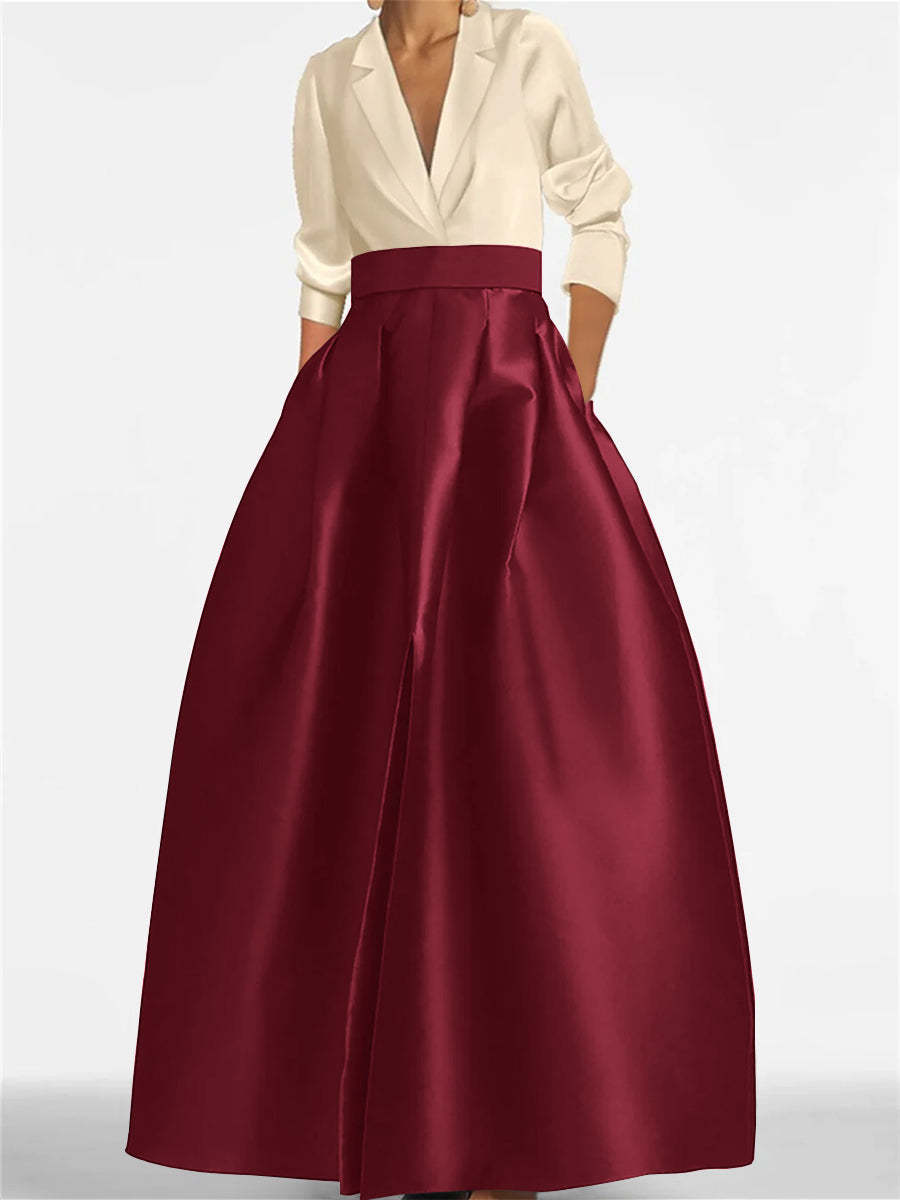 V-Neck A-Line Princess Gown with Long Sleeves and Pockets for the Mother of the Bride