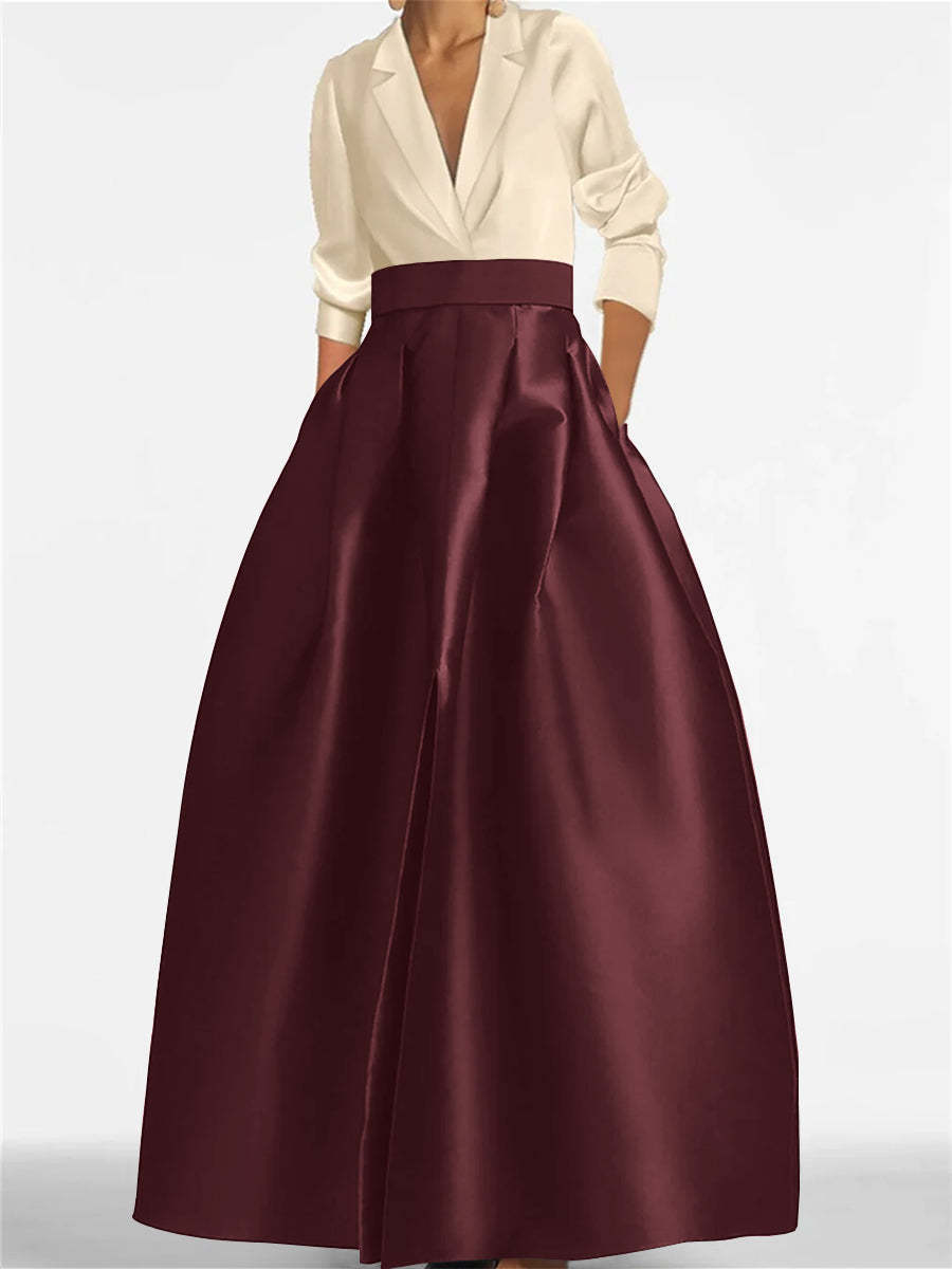 V-Neck A-Line Princess Gown with Long Sleeves and Pockets for the Mother of the Bride