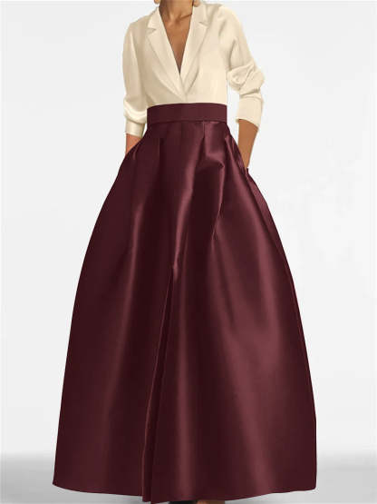 V-Neck A-Line Princess Gown with Long Sleeves and Pockets for the Mother of the Bride