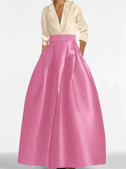 V-Neck A-Line Princess Gown with Long Sleeves and Pockets for the Mother of the Bride