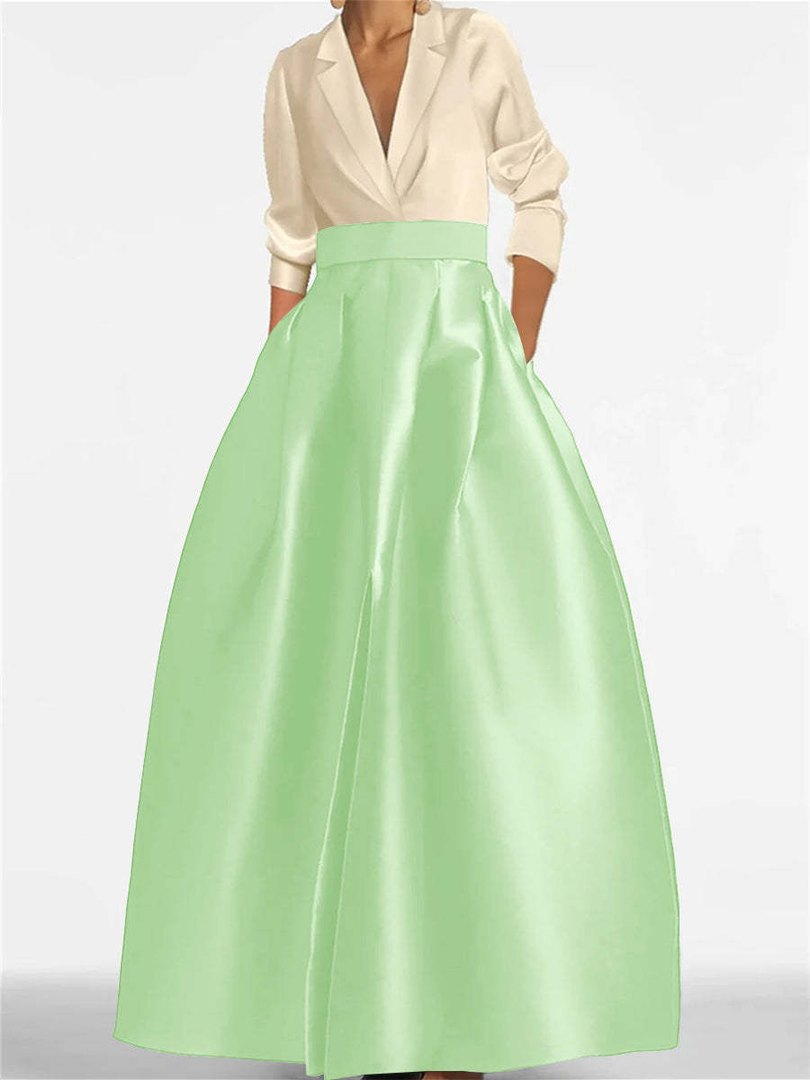 V-Neck A-Line Princess Gown with Long Sleeves and Pockets for the Mother of the Bride