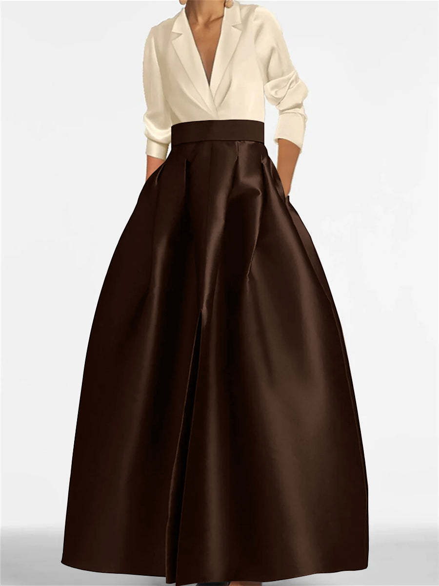 V-Neck A-Line Princess Gown with Long Sleeves and Pockets for the Mother of the Bride