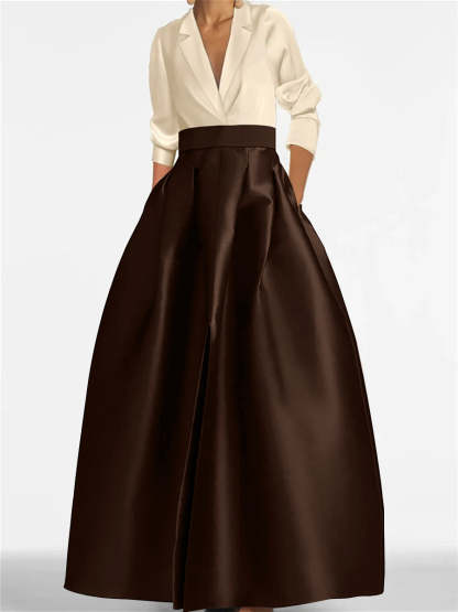 V-Neck A-Line Princess Gown with Long Sleeves and Pockets for the Mother of the Bride