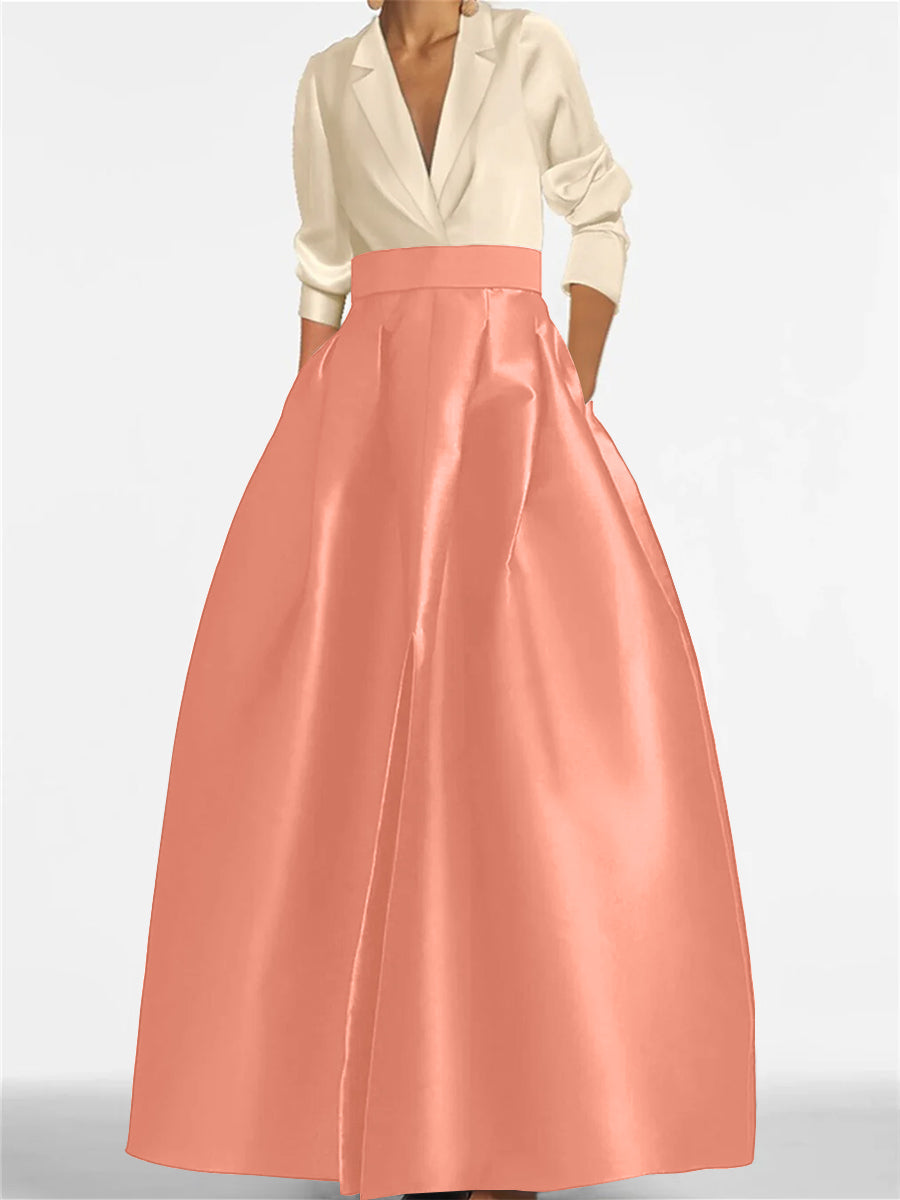 V-Neck A-Line Princess Gown with Long Sleeves and Pockets for the Mother of the Bride