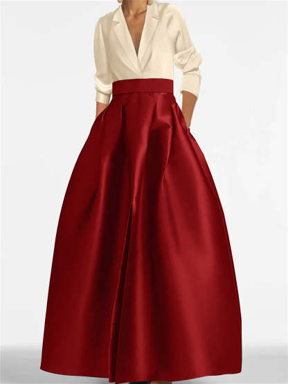 V-Neck A-Line Princess Gown with Long Sleeves and Pockets for the Mother of the Bride