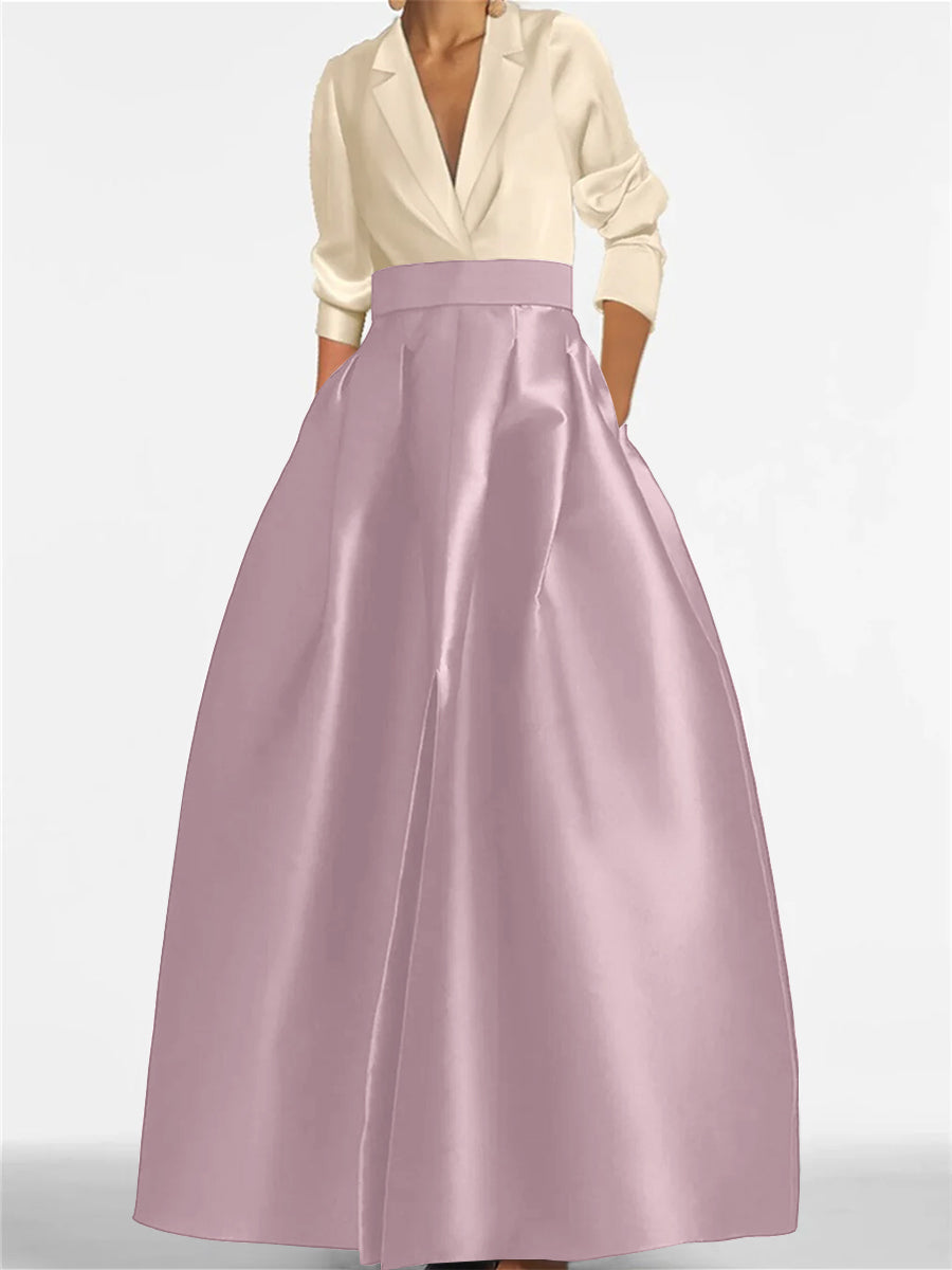 V-Neck A-Line Princess Gown with Long Sleeves and Pockets for the Mother of the Bride