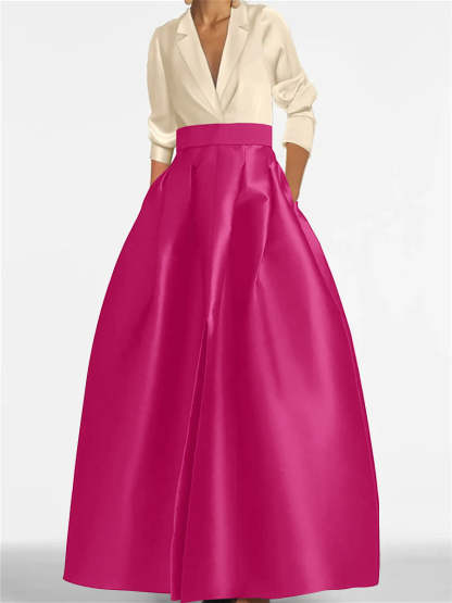 V-Neck A-Line Princess Gown with Long Sleeves and Pockets for the Mother of the Bride