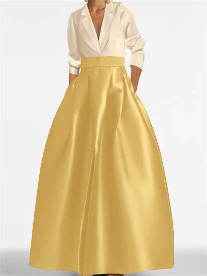 V-Neck A-Line Princess Gown with Long Sleeves and Pockets for the Mother of the Bride
