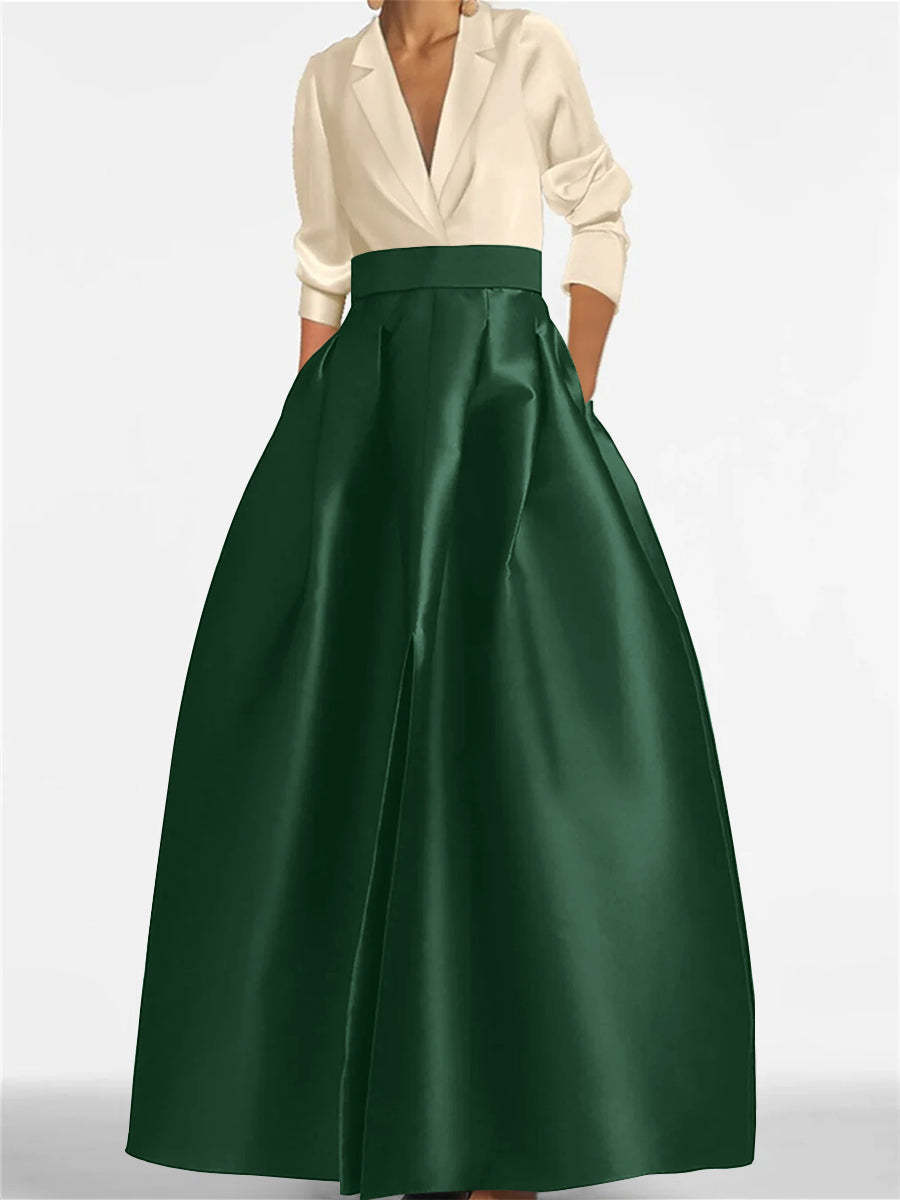 V-Neck A-Line Princess Gown with Long Sleeves and Pockets for the Mother of the Bride