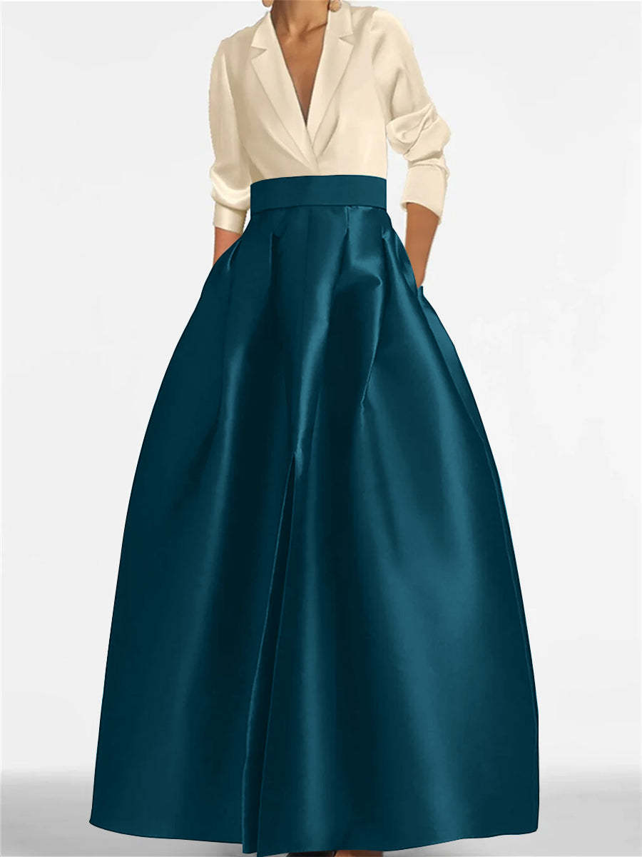 V-Neck A-Line Princess Gown with Long Sleeves and Pockets for the Mother of the Bride