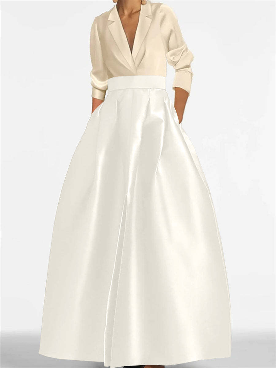 V-Neck A-Line Princess Gown with Long Sleeves and Pockets for the Mother of the Bride