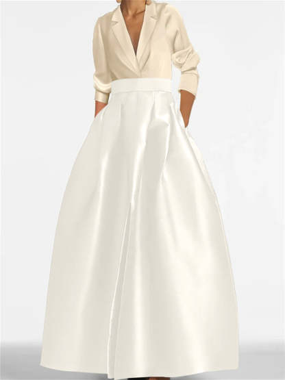 V-Neck A-Line Princess Gown with Long Sleeves and Pockets for the Mother of the Bride