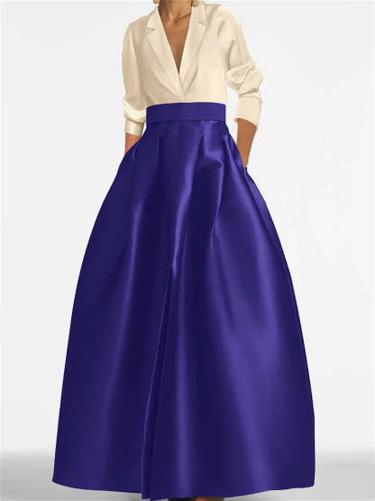 V-Neck A-Line Princess Gown with Long Sleeves and Pockets for the Mother of the Bride