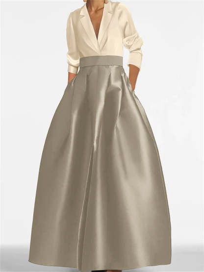 V-Neck A-Line Princess Gown with Long Sleeves and Pockets for the Mother of the Bride