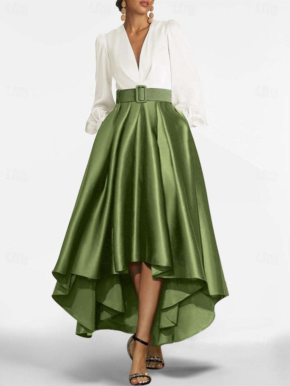 V-Neck A-Line Princess Asymmetrical Mother of the Bride Dress with Belt