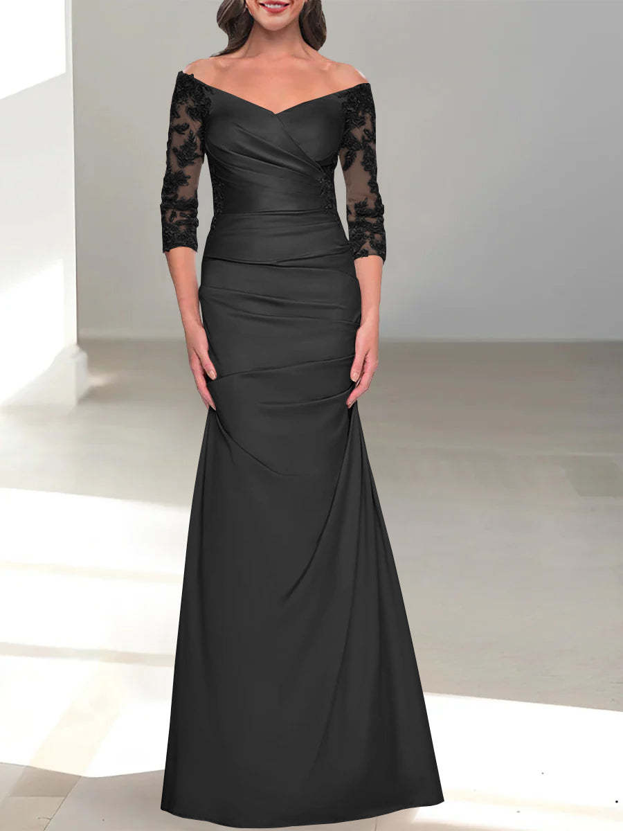 Mermaid/Trumpet Off-the-Shoulder Mother of the Bride Dress with 3/4 Sleeves and Beading