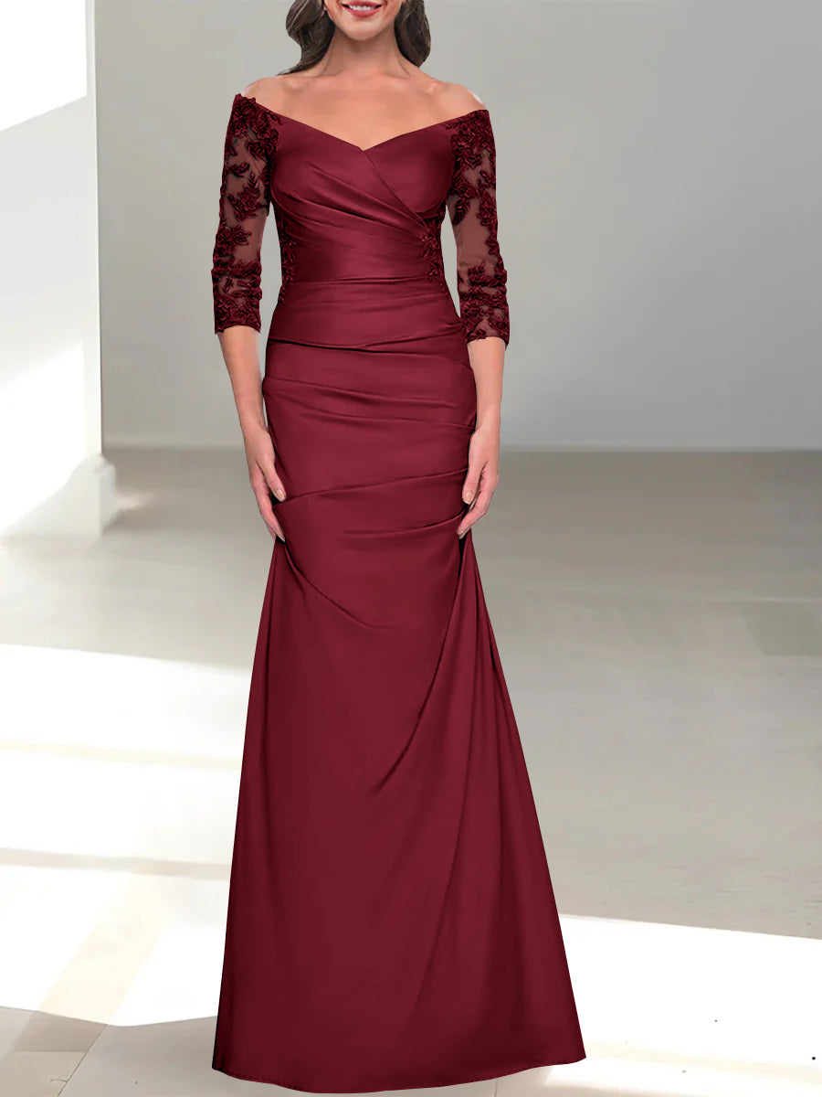 Mermaid/Trumpet Off-the-Shoulder Mother of the Bride Dress with 3/4 Sleeves and Beading
