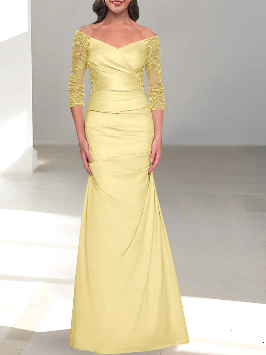 Mermaid/Trumpet Off-the-Shoulder Mother of the Bride Dress with 3/4 Sleeves and Beading