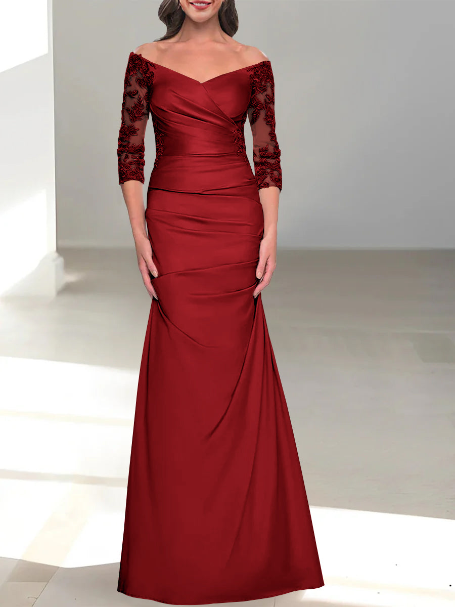 Mermaid/Trumpet Off-the-Shoulder Mother of the Bride Dress with 3/4 Sleeves and Beading