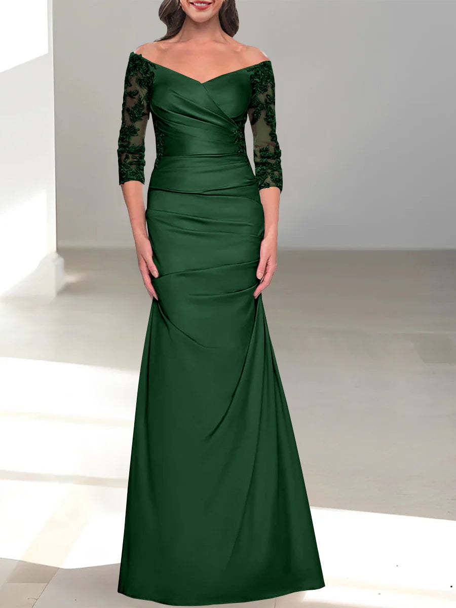 Mermaid/Trumpet Off-the-Shoulder Mother of the Bride Dress with 3/4 Sleeves and Beading