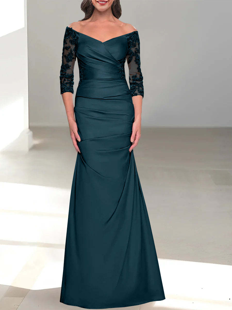 Mermaid/Trumpet Off-the-Shoulder Mother of the Bride Dress with 3/4 Sleeves and Beading