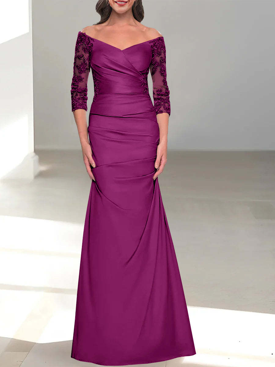 Mermaid/Trumpet Off-the-Shoulder Mother of the Bride Dress with 3/4 Sleeves and Beading