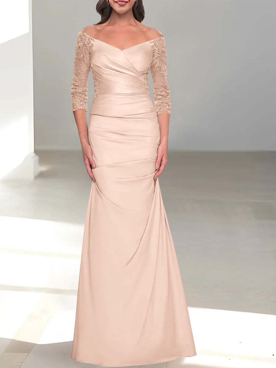 Mermaid/Trumpet Off-the-Shoulder Mother of the Bride Dress with 3/4 Sleeves and Beading