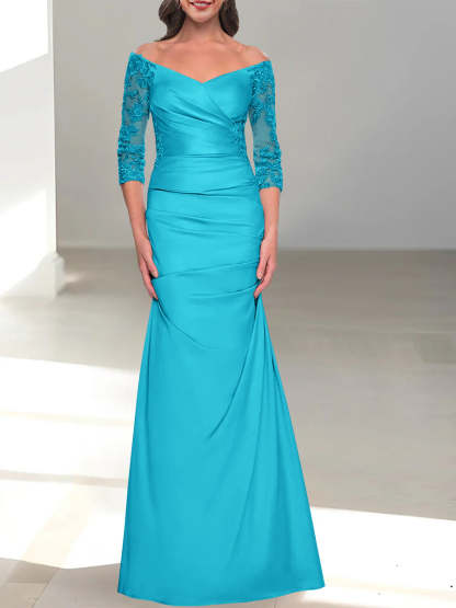 Mermaid/Trumpet Off-the-Shoulder Mother of the Bride Dress with 3/4 Sleeves and Beading