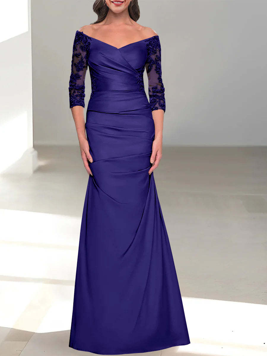 Mermaid/Trumpet Off-the-Shoulder Mother of the Bride Dress with 3/4 Sleeves and Beading