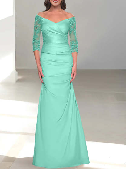 Mermaid/Trumpet Off-the-Shoulder Mother of the Bride Dress with 3/4 Sleeves and Beading