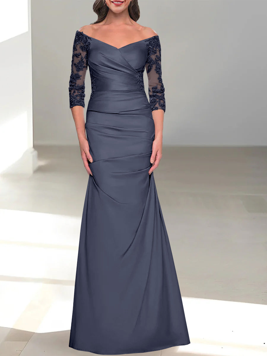 Mermaid/Trumpet Off-the-Shoulder Mother of the Bride Dress with 3/4 Sleeves and Beading