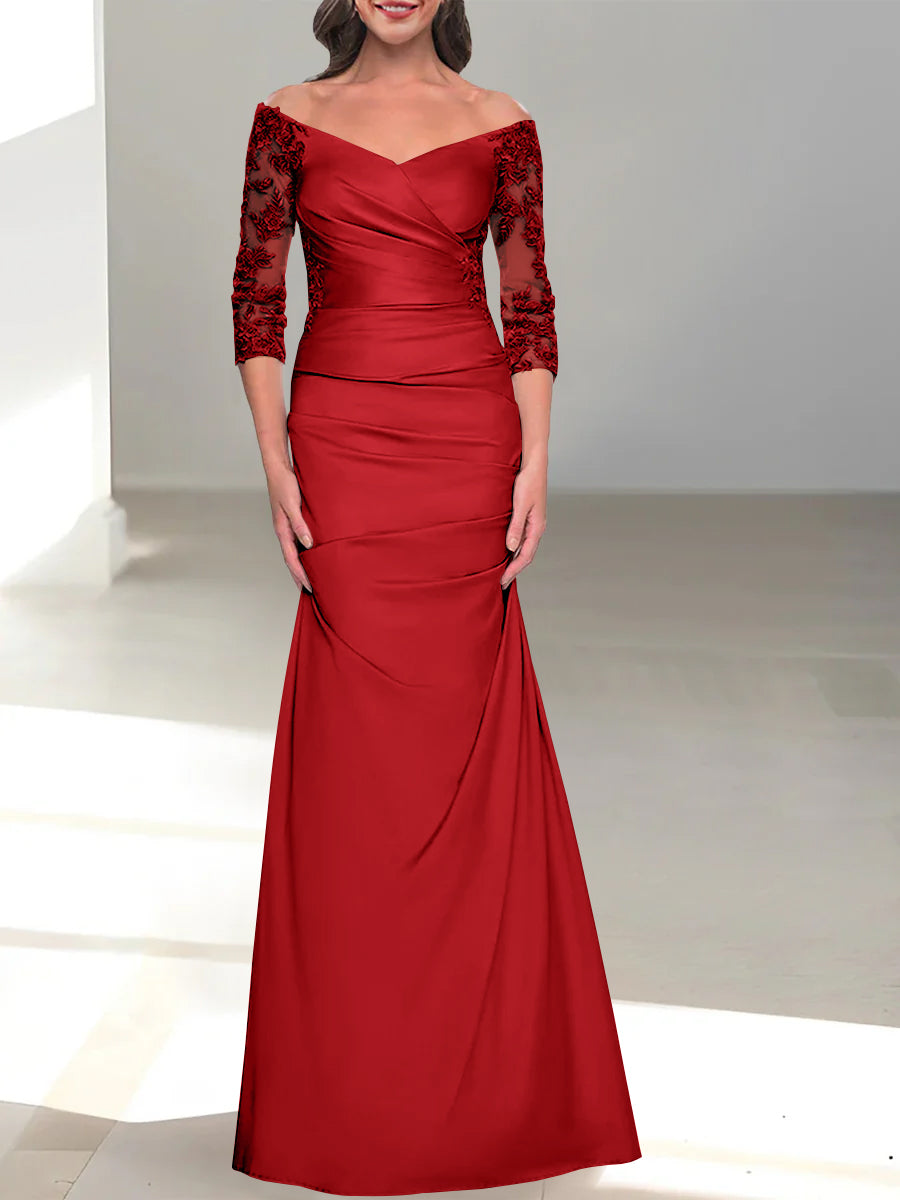 Mermaid/Trumpet Off-the-Shoulder Mother of the Bride Dress with 3/4 Sleeves and Beading