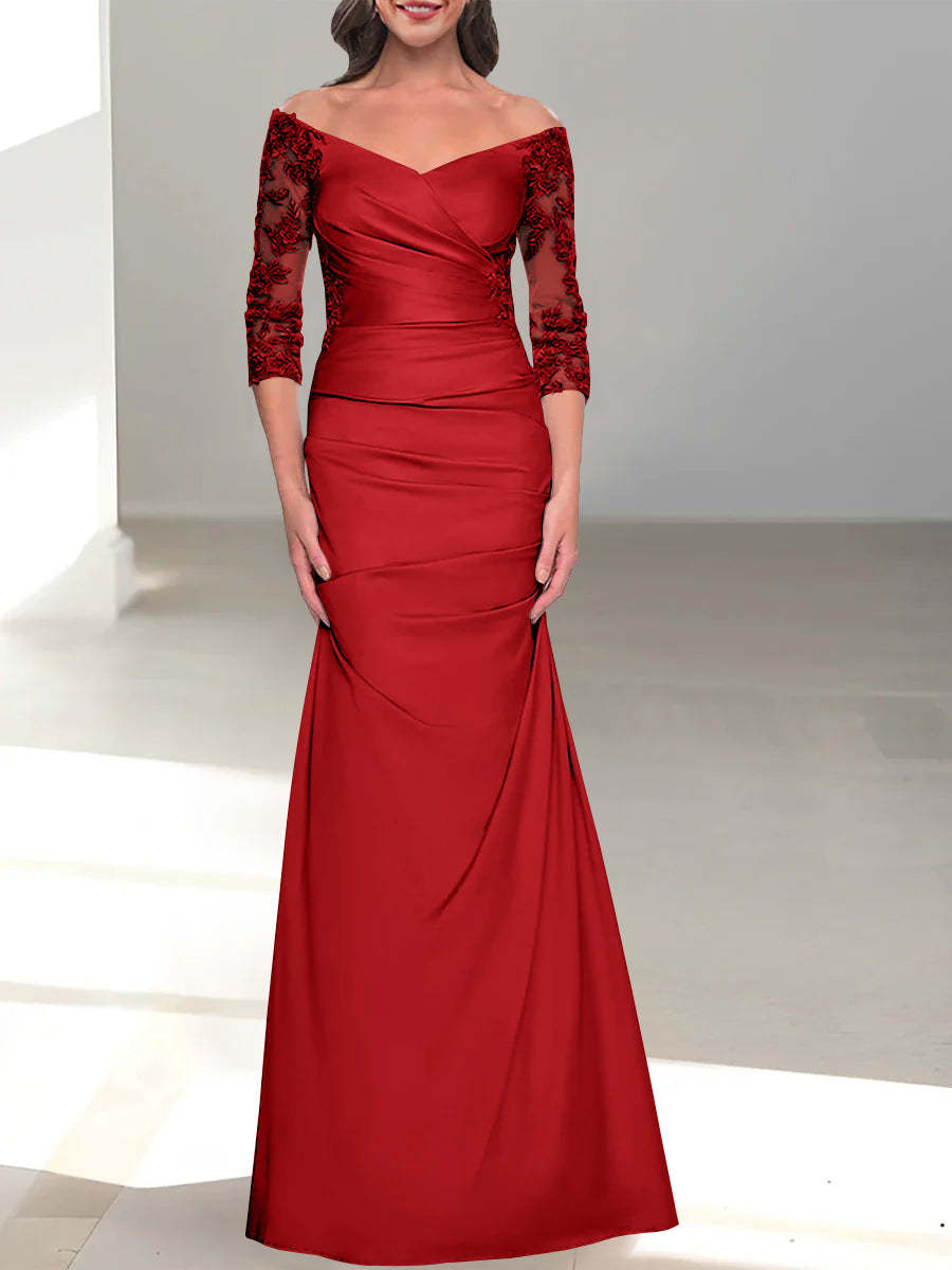 Mermaid/Trumpet Off-the-Shoulder Mother of the Bride Dress with 3/4 Sleeves and Beading