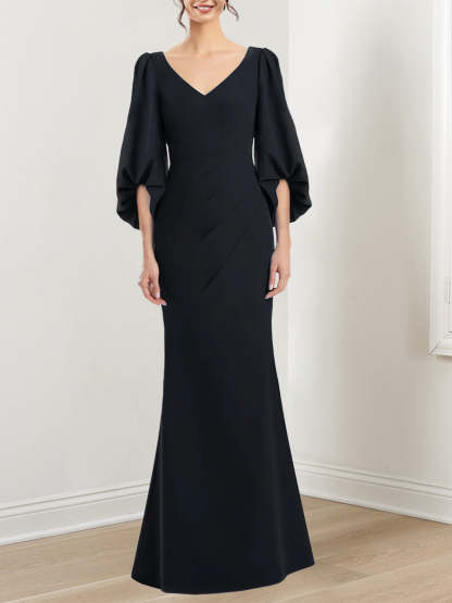 V-Neck 3/4 Sleeve Trumpet/Mermaid Mother of the Bride Dress with Ruffles