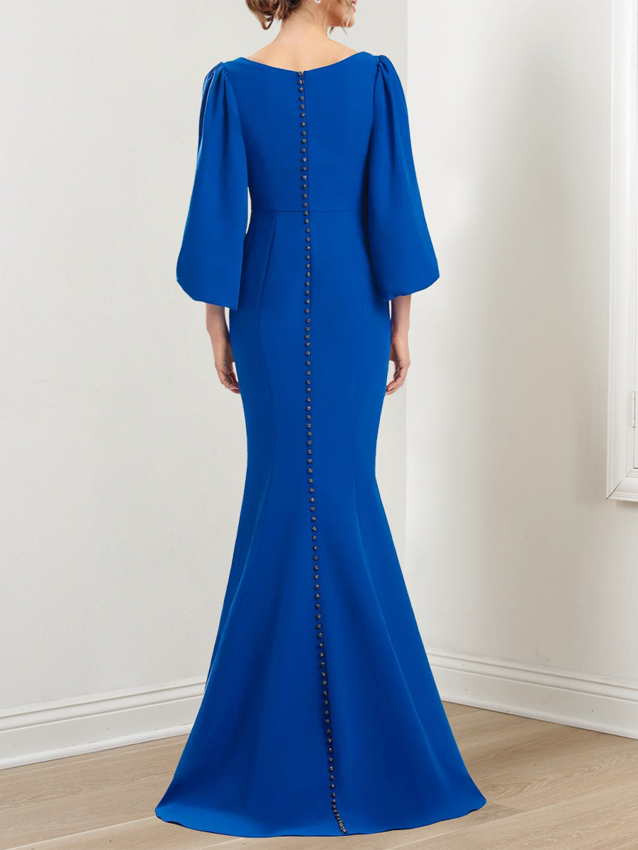 V-Neck 3/4 Sleeve Trumpet/Mermaid Mother of the Bride Dress with Ruffles