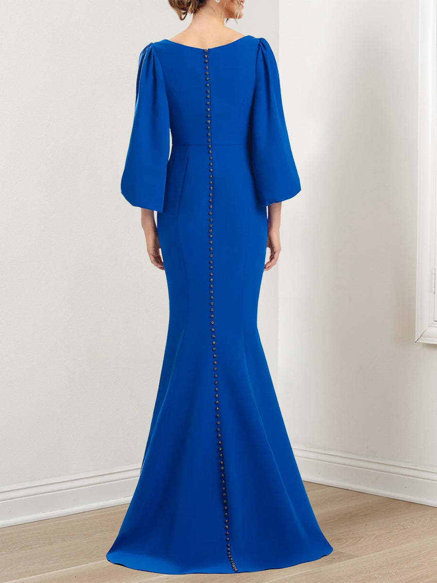 V-Neck 3/4 Sleeve Trumpet/Mermaid Mother of the Bride Dress with Ruffles