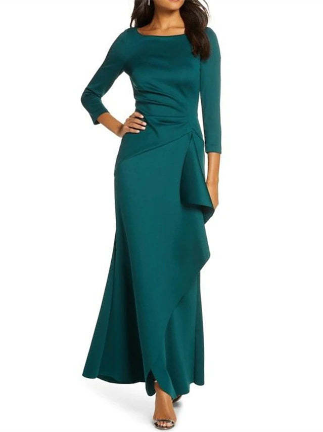 3/4 Sleeve Scoop Neck Ruffled Mother of the Bride Sheath Dress