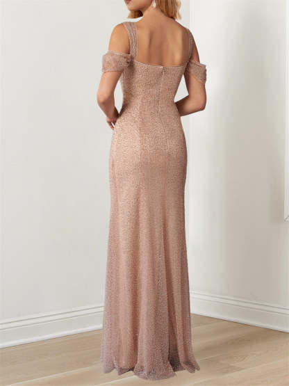 Evening Dresses with Off-the-Shoulder Draped Sleeves in A-Line/Princess Style