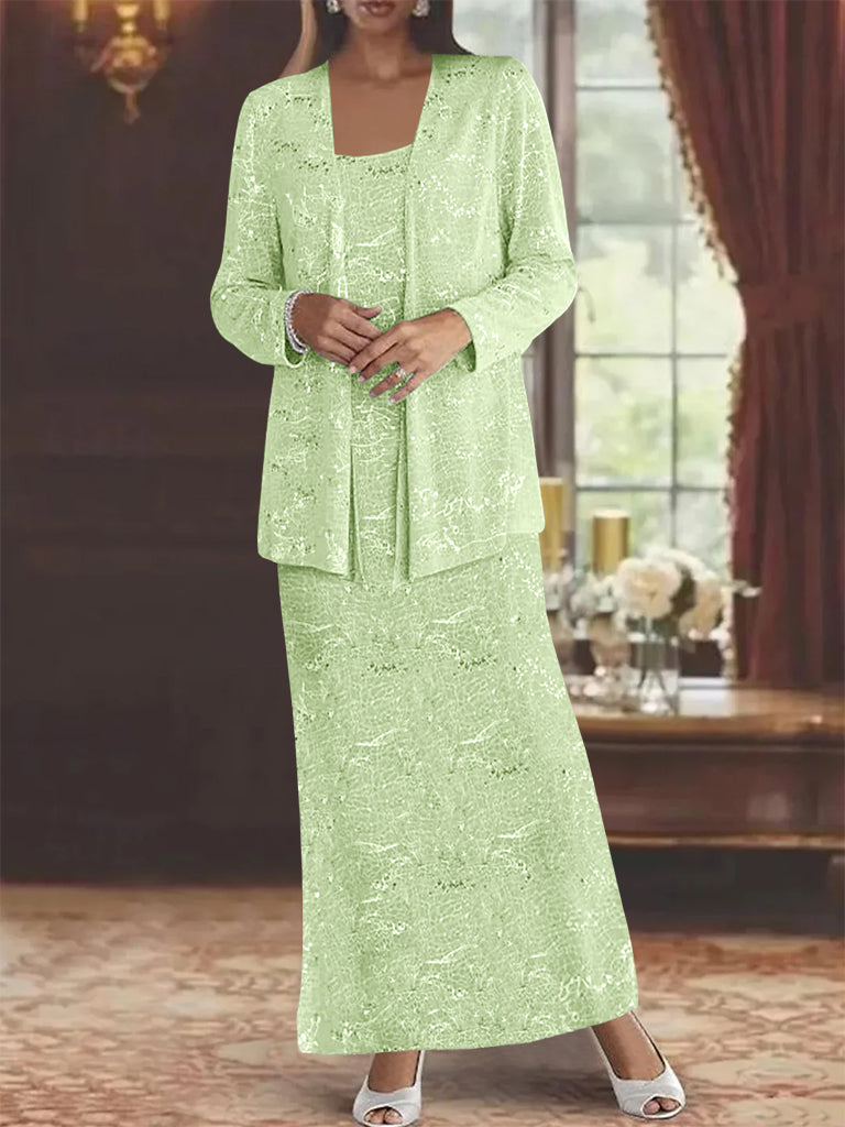 Ankle-length Chiffon Mother of the Bride Dress with Sequins and Jacket