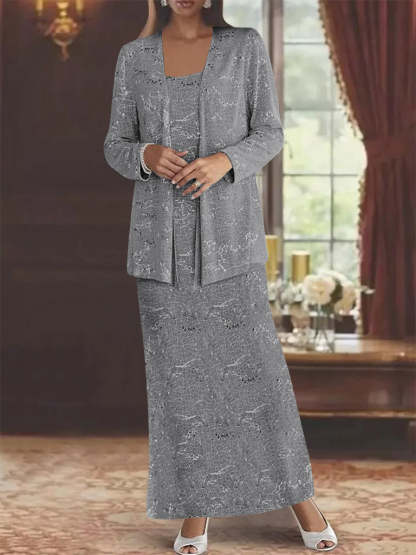Ankle-length Chiffon Mother of the Bride Dress with Sequins and Jacket