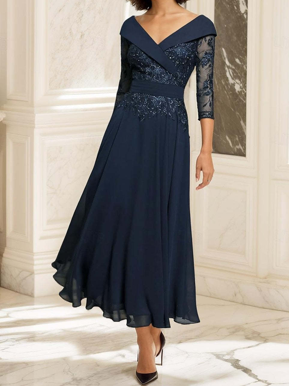 Sweetheart A-Line Princess Ankle-Length Mother of the Bride Dress with Half Sleeves and Lace