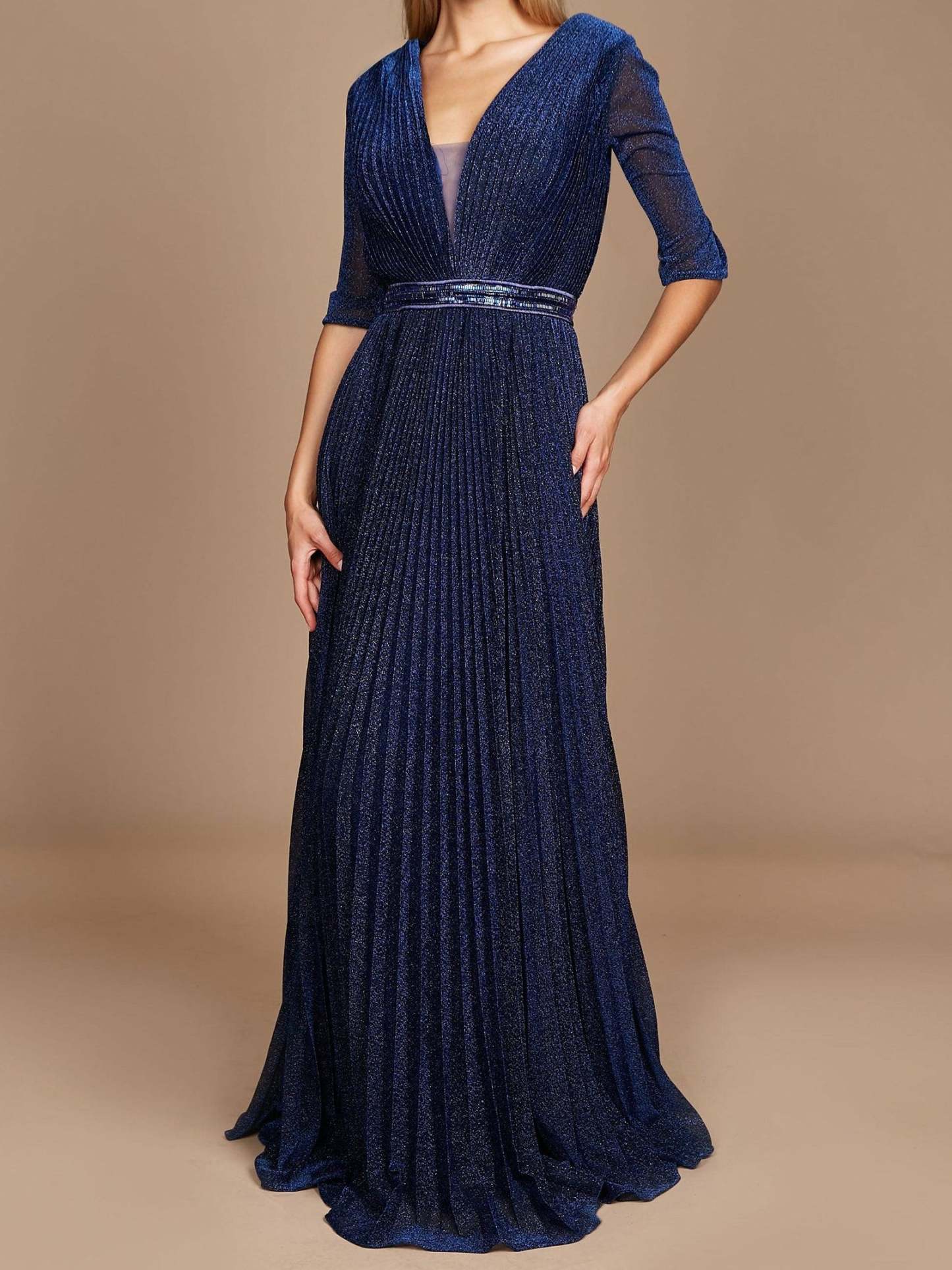 V-Neck A-Line Princess Gown with 3/4 Sleeves for the Mother of the Bride