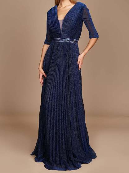 V-Neck A-Line Princess Gown with 3/4 Sleeves for the Mother of the Bride