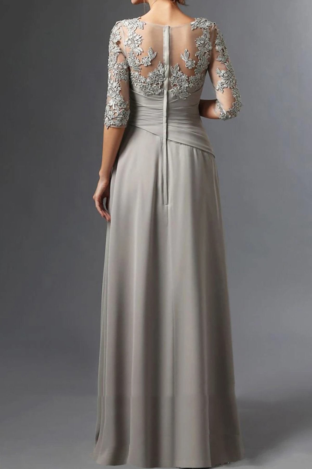 Floor-Length A-Line Princess Gown with Square Neck and Half Sleeves