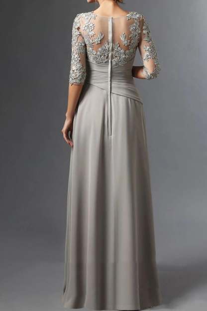 Floor-Length A-Line Princess Gown with Square Neck and Half Sleeves