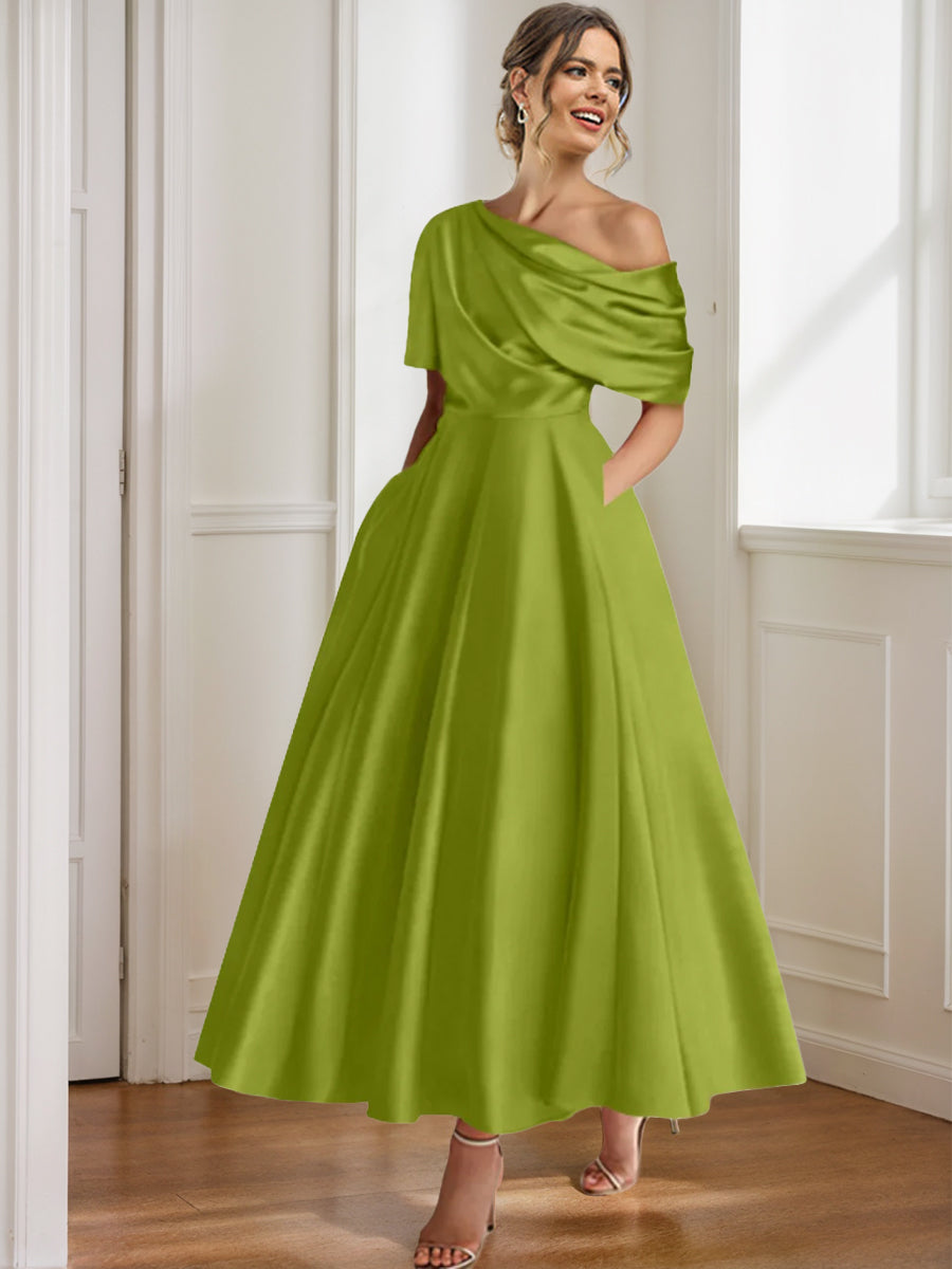 One-shoulder A-line Princess Dress with Ruffles for the Mother of the Bride